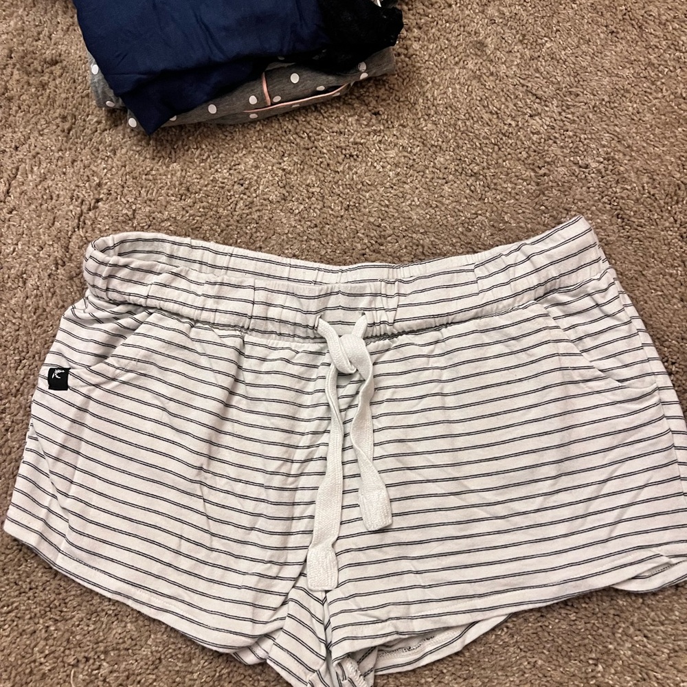 Glyder Women's Striped Athletic Shorts - Gray and White